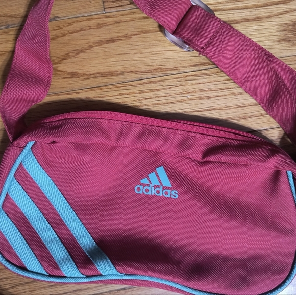 Adidas small mini shoulder bag, 9.5x5x3", pinkish red and aqua/blue color - Picture 10 of 15